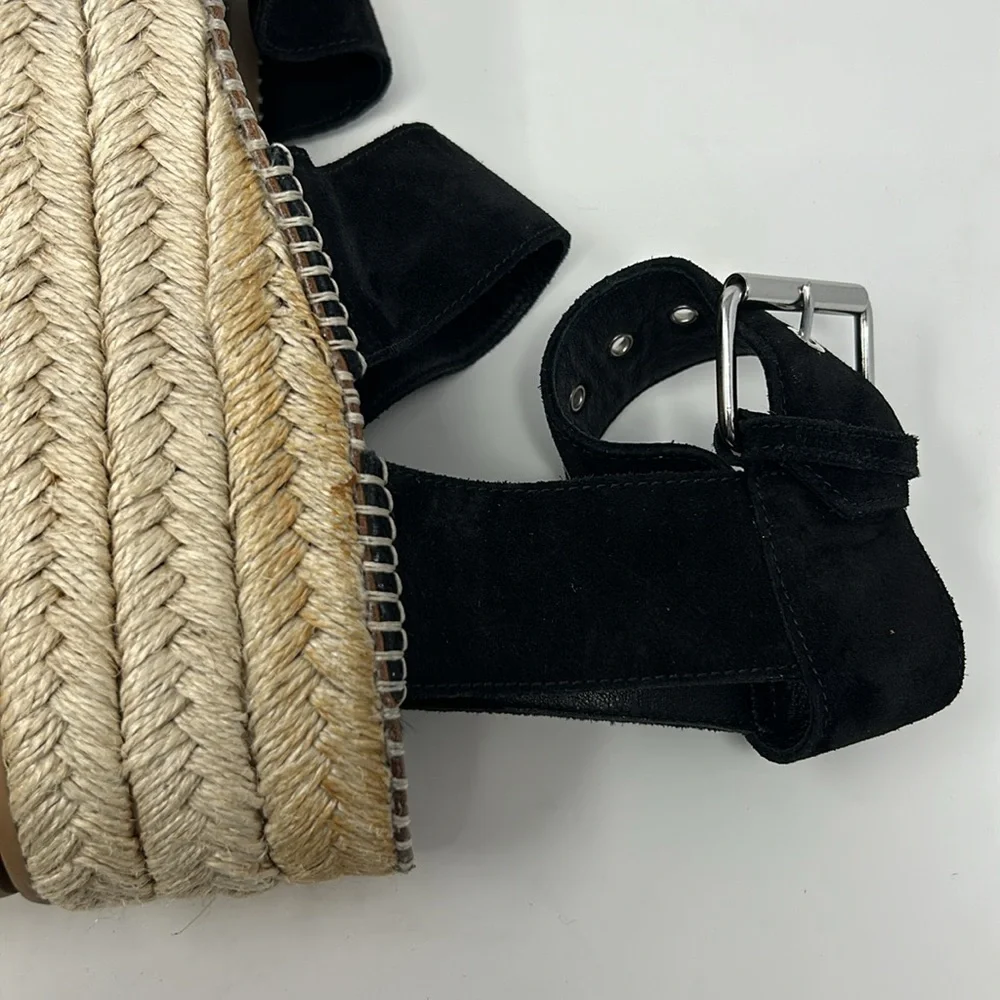 Rag & Bone Black Suede Leather Square Toe Espadrille Platform Buckle Sandals